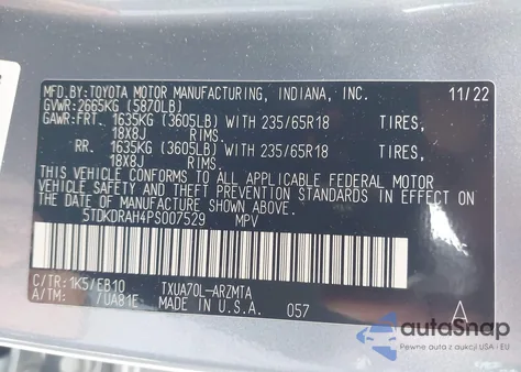 2023 Toyota Highlander Xle from USA, damaged, VIN 5TDKDRAH4PS007529